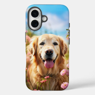 Coques iPhone 16 Beau Golden Retriever avec Fleurs
