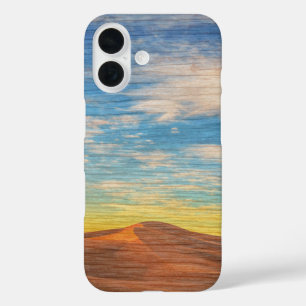 Coques iPhone 16 Beau Lever de Soleil sur Dunes de Sable sur Bois