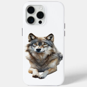 Coque iPhone 15 Pro Max Beau Loup Gris Se Reposant à l'Aquarelle