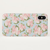 Coques Case-Mate iPhone Beau motif de rose avec le pois bleu (Dos (Horizontal))
