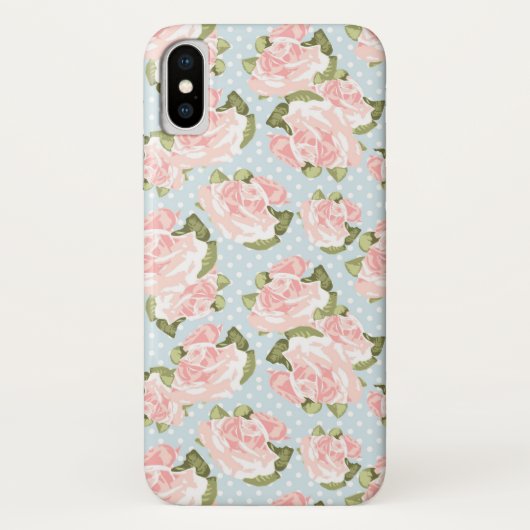 Coques Case-Mate iPhone Beau motif de rose avec le pois bleu (Dos)