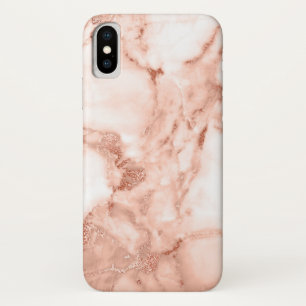 Coque iPhone X Beau motif rose de marbre d'étincelle d'or