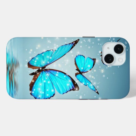 Coques Case-Mate iPhone beau papillon bleu brillant (Verso (horizontal))