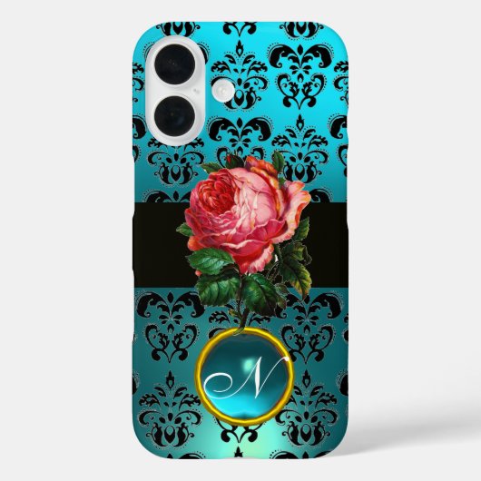 COQUES Case-Mate iPhone BEAU ROSE ROSE BLEU BLEU DAMASK GEM MONOGRAM (Verso)