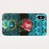 COQUES Case-Mate iPhone BEAU ROSE ROSE BLEU BLEU DAMASK GEM MONOGRAM (Dos (Horizontal))