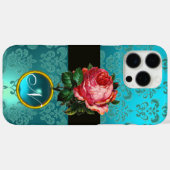 COQUES Case-Mate iPhone BEAU ROSE ROSE BLEU TURQUOISE DAMASK GEM MONOGRAM (Verso (horizontal))