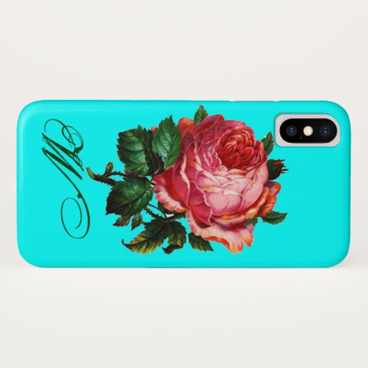 Coques Case-Mate iPhone BEAU ROSE ROSE ROSE MONOGRAM, Turquoise Aqua Blue (Dos (Horizontal))