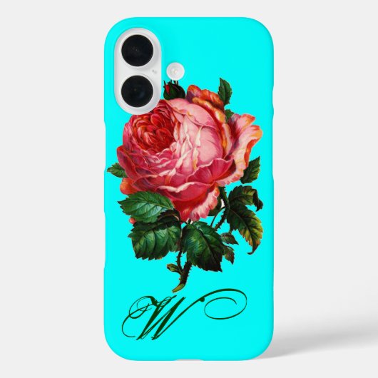 Coques Case-Mate iPhone BEAU ROSE ROSE ROSE MONOGRAM, Turquoise Aqua Blue (Verso)
