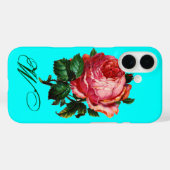 Coques Case-Mate iPhone BEAU ROSE ROSE ROSE MONOGRAM, Turquoise Aqua Blue (Verso (horizontal))