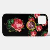 Coques Case-Mate iPhone BEAU ROSE ROSE ROSE MONOGRAMME, Noir (Verso (horizontal))