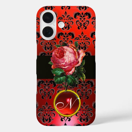 COQUES Case-Mate iPhone BEAU ROSE ROSE ROSE ROUGE BLACK DAMASK RUBY MONOGR (Verso)