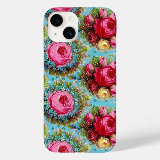 COQUES Case-Mate iPhone BEAU ROSE ROUGE ROSE ROSE ET FLEURS BLEUES (Verso)