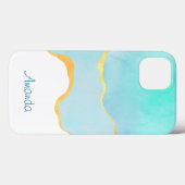 Coques Case-Mate iPhone Beau Tropical Vert Bleu avec bordure or (Verso (horizontal))