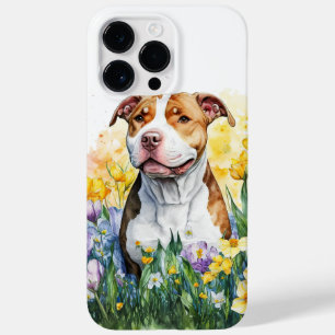COQUE POUR POUR iPhone 14 PRO MAX BEAU WATERCOLOR TAN WHITE PITBULL TERRIER