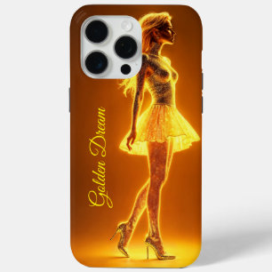 Coque iPhone 15 Pro Max Beauté chatoyante dans l'art élégant de robe dorée