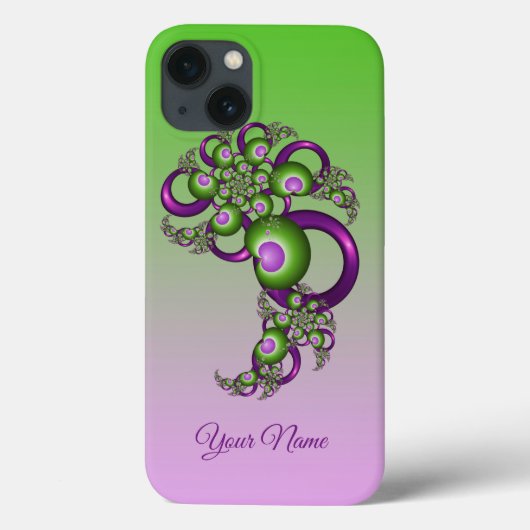 Coques Case-Mate iPhone Beaux cœurs roses verts abstraits Nom fractal (Verso)