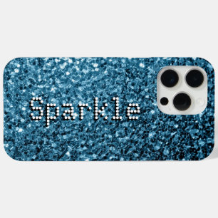 Coque iPhone 15 Pro Max Bébé bleu faux paillettes scintille Votre texte