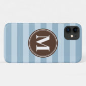 Coques Case-Mate iPhone Bébé Bleu rayures avec Monogramme Brown (Dos (Horizontal))