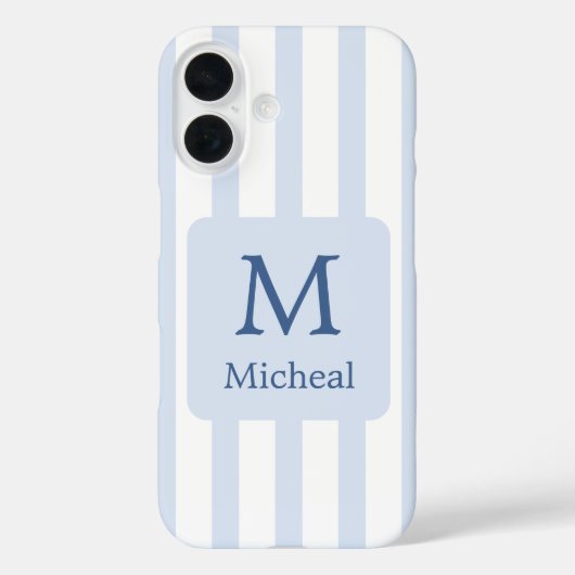 Coques Case-Mate iPhone Bébé Bleu Stripes Garçon Monogramme Classique (Verso)