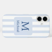 Coques Case-Mate iPhone Bébé Bleu Stripes Garçon Monogramme Classique (Verso (horizontal))