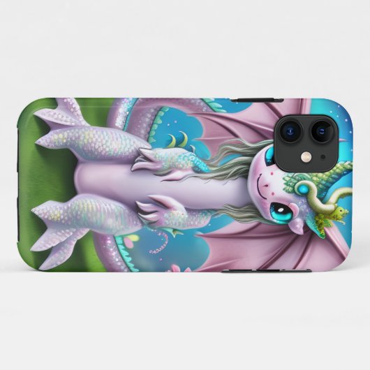Coques Case-Mate iPhone Bébé mignon et souriant Dragon aux fleurs (Dos (Horizontal))