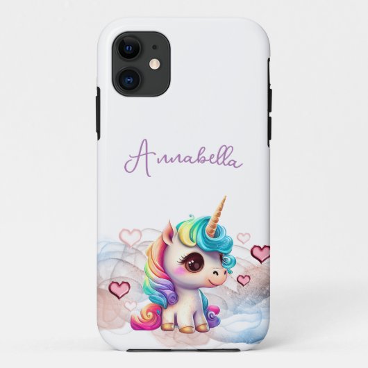 Coques Case-Mate iPhone Bébé mignon licorne et Coeurs (Dos)