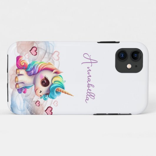 Coques Case-Mate iPhone Bébé mignon licorne et Coeurs (Dos (Horizontal))