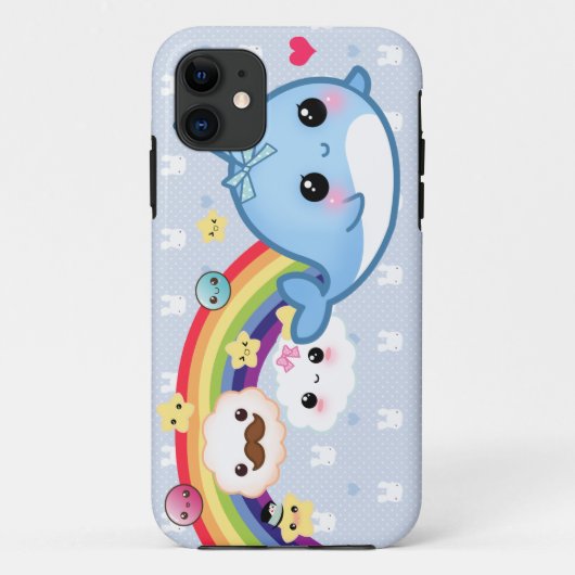 Coques Case-Mate iPhone Bébé mignon narwhal avec l'arc-en-ciel, les nuages (Dos)