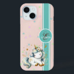 Coque Pour iPhone 15 Bébé Unicorne, Colorful Stars Monogramme<br><div class="desc">Bébé licorne et étoiles colorées sur arrière - plan rose. Idée cadeau romantique parfaite pour elle en toute occasion.Sélectionnez le bouton costume pour changer le style de police,  la couleur et la taille.</div>