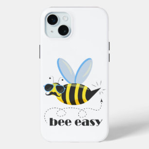 Coque iPhone 15 Mini Bee caractère avec mustache lunettes de soleil Bee