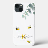 Coques Case-Mate iPhone Bees eucalyptus vert vert monogramme blanc (Verso)
