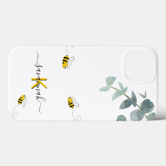 Coques Case-Mate iPhone Bees eucalyptus vert vert monogramme blanc (Verso (horizontal))