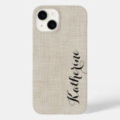 Coques Case-Mate iPhone Beige Faux Linge Texture Personnalisé Monogramme (Verso)