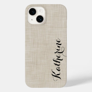 Coques Pour iPhone Beige Faux Linge Texture Personnalisé Monogramme