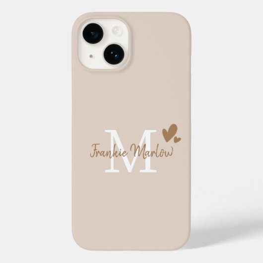 Coques Case-Mate iPhone Beige Minimal Moderne Monogramme initial Nom (Verso)