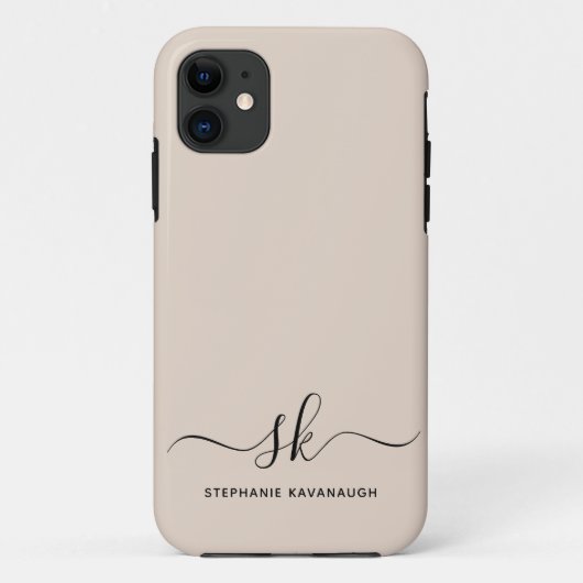 Coques Case-Mate iPhone Beige Moderne Nom minimal Monogramme initial (Dos)