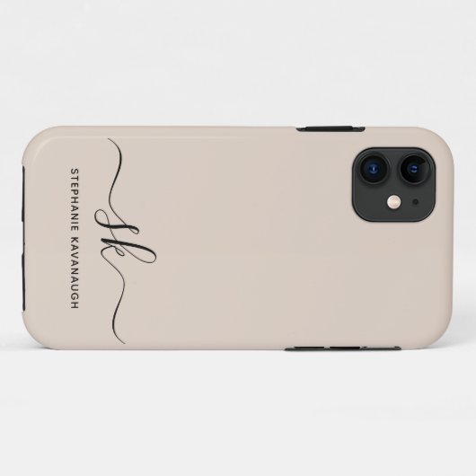 Coques Case-Mate iPhone Beige Moderne Nom minimal Monogramme initial (Dos (Horizontal))
