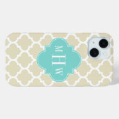 Coques Case-Mate iPhone Beige, Wt Marocain #5 Turquoise 3 Monogramme Initi (Verso (horizontal))