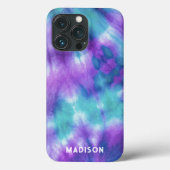 Coques Case-Mate iPhone Belle Aqua Purple Tie Dye Aquarelle + Nom (Verso)