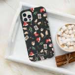 Case-Mate iPhone Case Belle aquarelle de Noël motif<br><div class="desc">Jolie aquarelle illustration de Noël motif,  ajoutez votre nom,  avec des choses de Noël mignonnes,  casquettes,  gant,  cacao mug,  arbre,  chaussette et mistletoe sur vert</div>