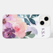 Coques Case-Mate iPhone Belle aquarelle Florales botaniques + Monogramme (Verso (horizontal))