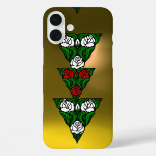 iPhone 16 PLUS CASE BELLE ART NOUVEAU BLANC ROSES ROUGES TRIANGLE