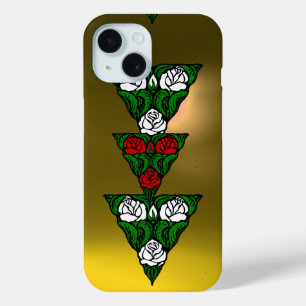 COQUE POUR iPhone 15 BELLE ART NOUVEAU BLANC ROSES ROUGES TRIANGLE
