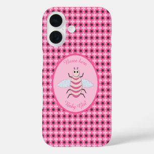 Coques iPhone 16 Belle Bébé Fille Abeille Rose Personnalisée