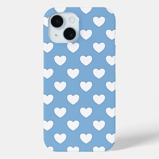 Coques Case-Mate iPhone Belle Couleur Bleue Clair Et Coeurs Blancs (Verso)