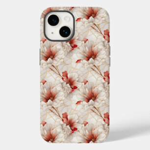 Coque Pour iPhone 14 Belle Elégante Flore Rouge Blanc