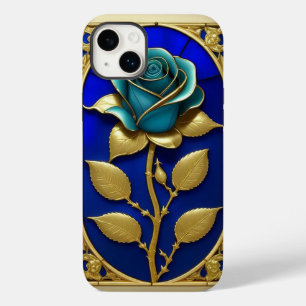 Coque Pour iPhone 14 Plus Belle fenêtre en verre de couleur avec Rose bleu