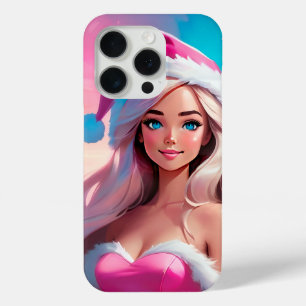 Coque iPhone 15 Pro Belle fille de Noël rose 01