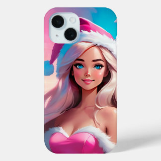 Coque Pour iPhone 15 Belle Fille de Noël Rose 01
