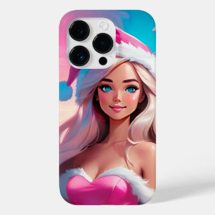 Coque Pour iPhone 14 Pro Belle fille de Noël rose 01